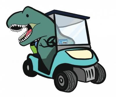 Clayton Dinosaur in Golf Cart